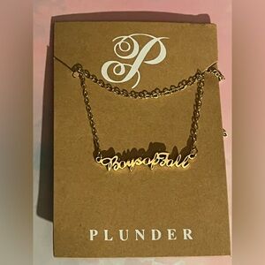 Plunder Gold 'Boys of Fall' Script Nameplate Necklace